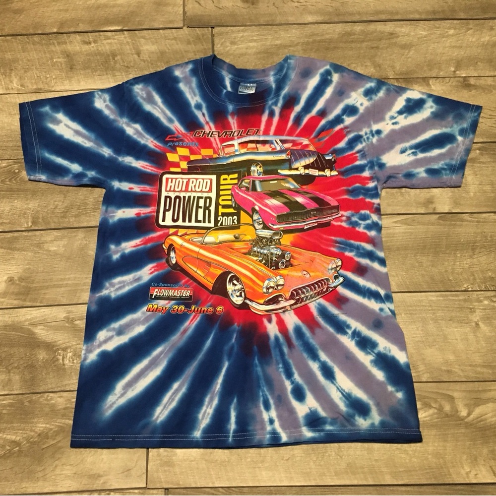 Vtg Chevrolet Hot Rod Magazine Power Tour All Over Racing Muscle Car T-shirt LG